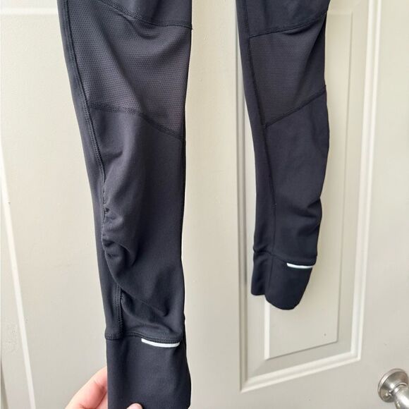 Athleta Women's Size S Black Reflective Floral Print Ruched Mesh Leggings - Picture 2 of 9